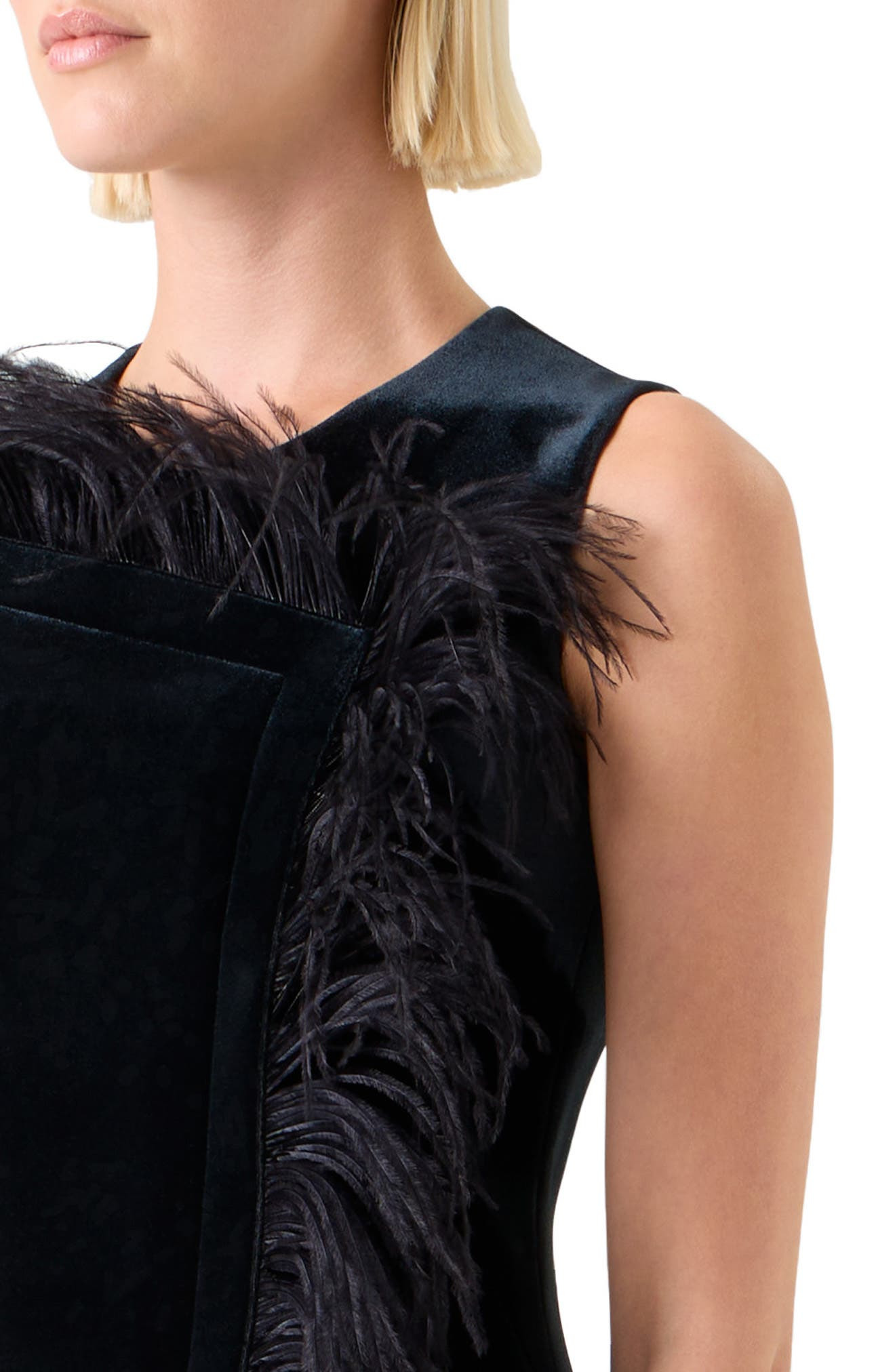 Akris Feather Trim Velvet Neoprene Dress in Black at Nordstrom - 4
