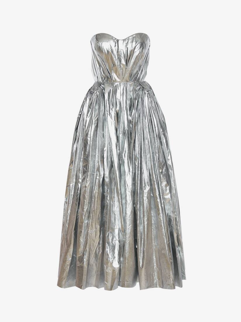 Bow Drape Bustier Dress in Silver - 1