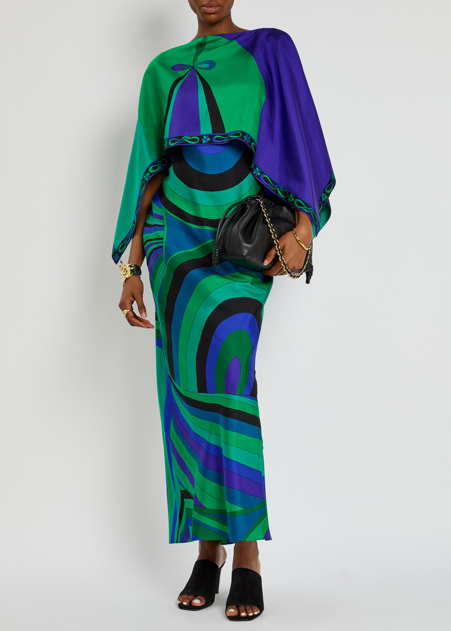 Pucci Iride Cape-effect Silk-twill Maxi Dress - 4