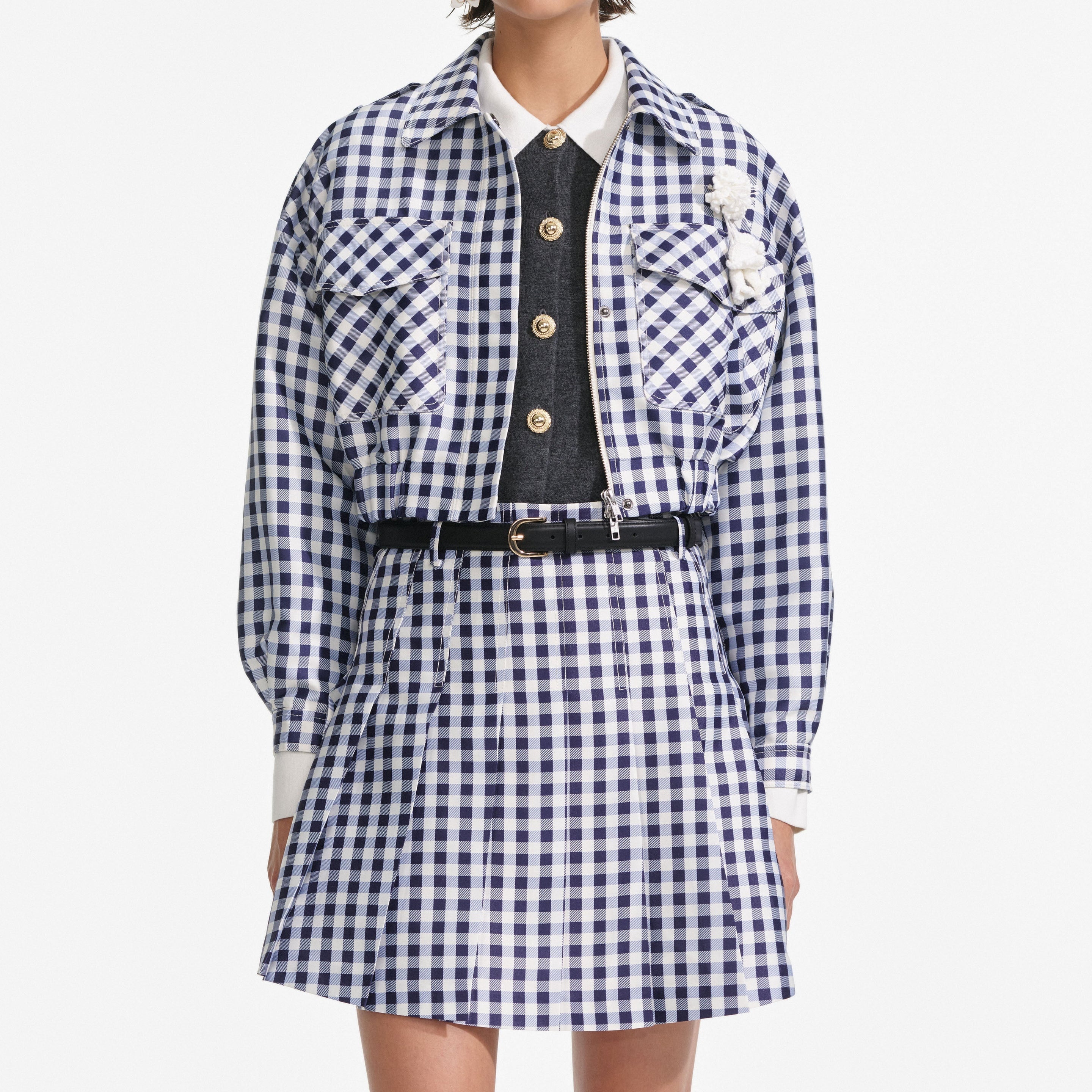 Navy Gingham Taffeta Jacket - 4
