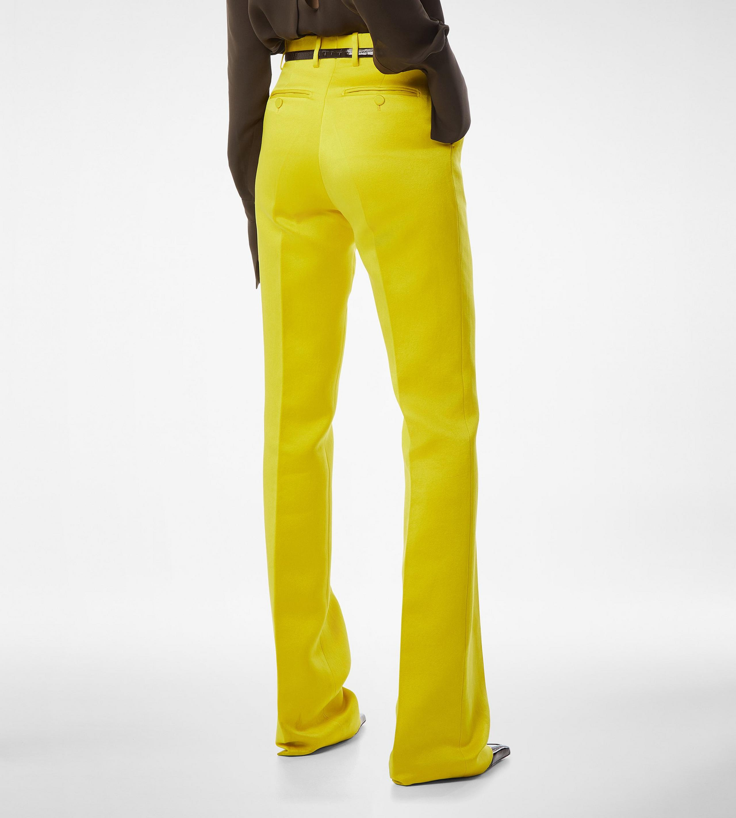 WASHED COTTON SILK BLEND DUCHESSE TAILORED STRAIGHT PANTS - 5