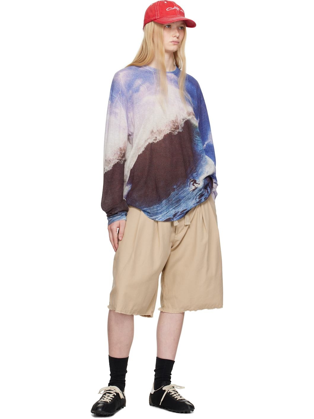 Wave Print Knit Sweater - 4
