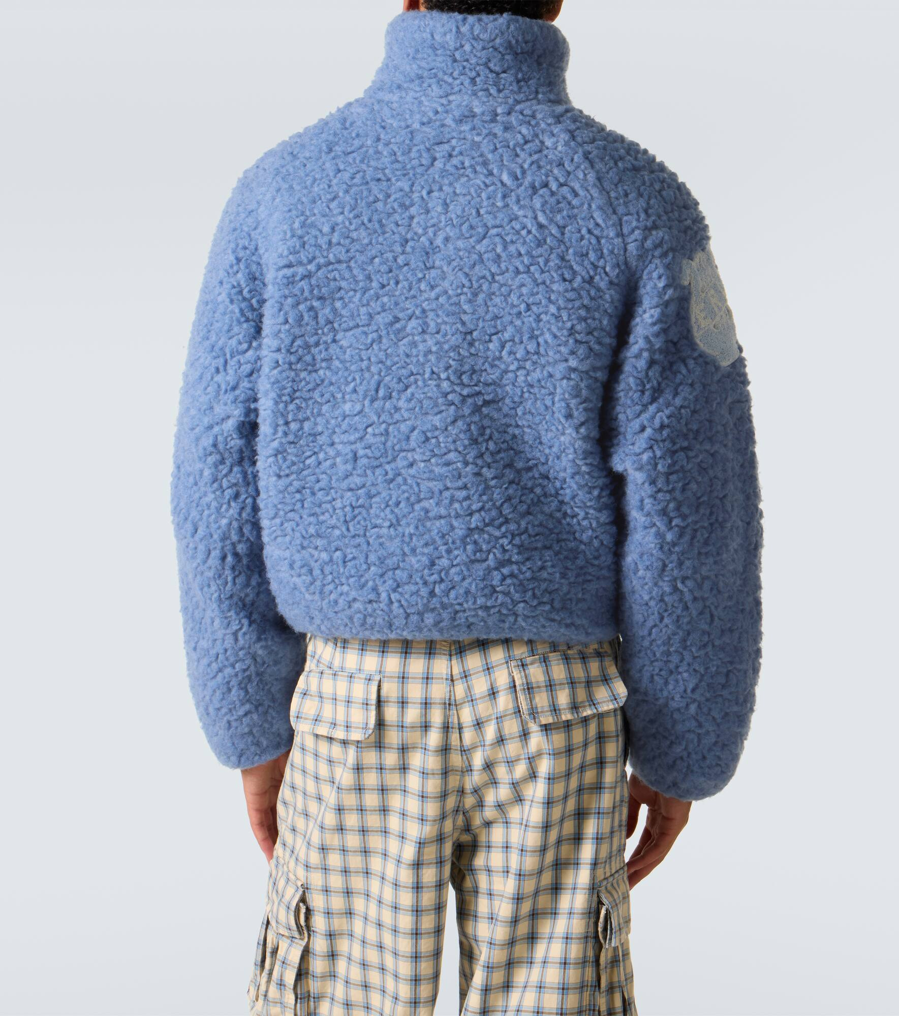 Patch-appliqué wool-blend fleece jacket - 4