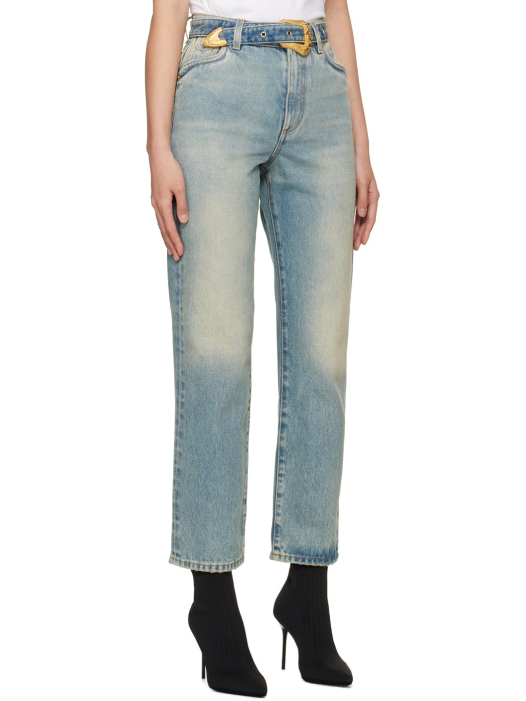 Blue Classic Belted Jeans - 2