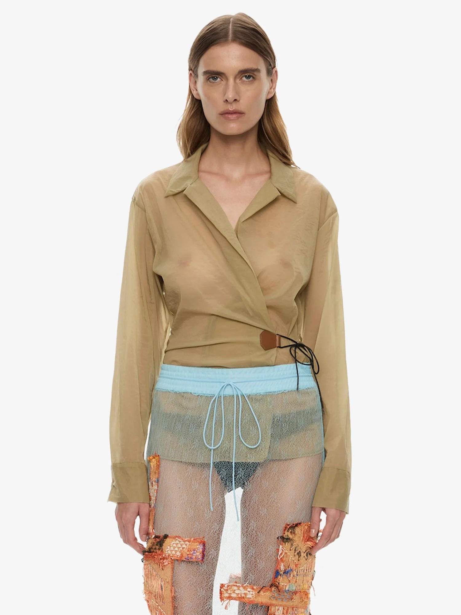 Kirk Mottled Sheer Leather Tie Shirt - 1