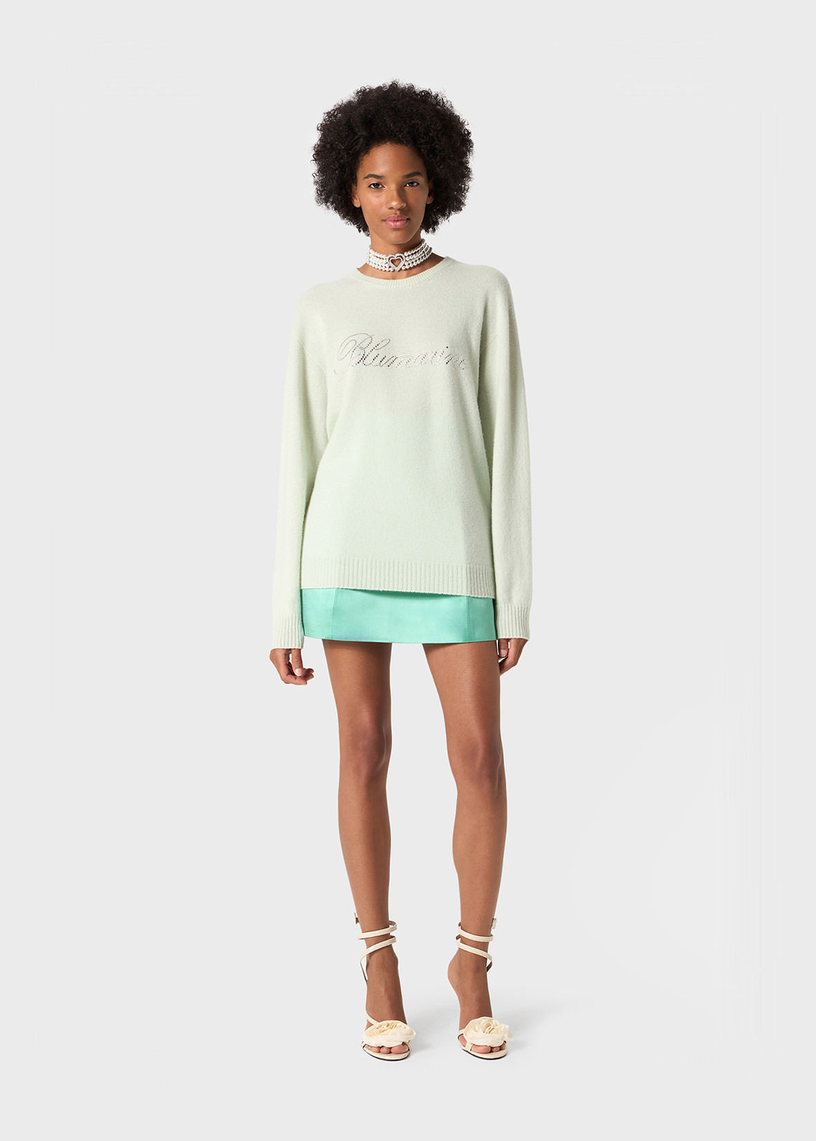 CASHMERE SWEATER WITH BLUMARINE RHINESTONE LOGO - 2
