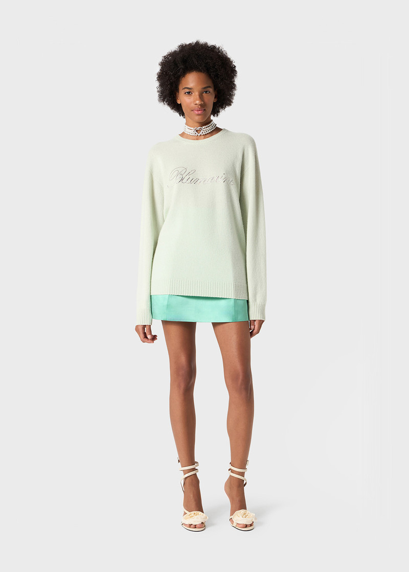 Blumarine CASHMERE SWEATER WITH BLUMARINE RHINESTONE LOGO outlook