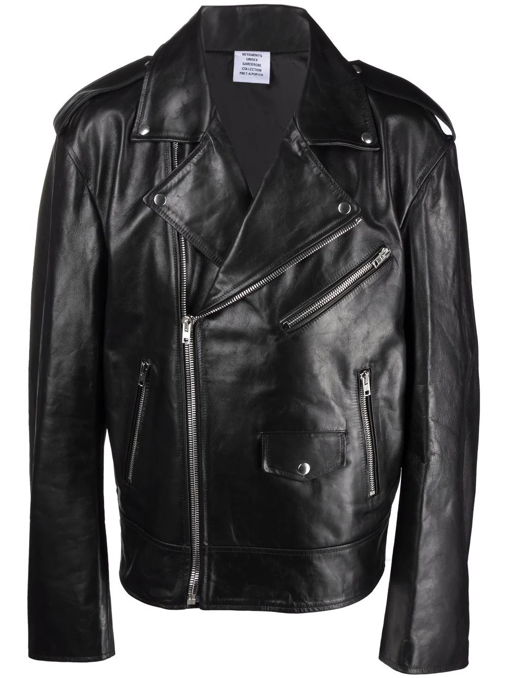 notched-lapels leather biker jacket - 1