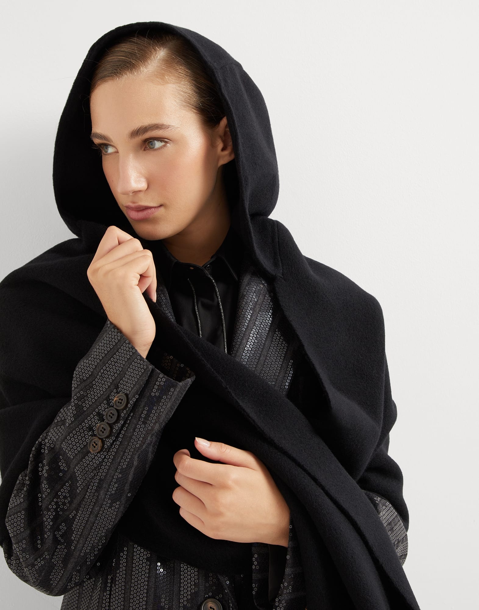 Hooded wool and cashmere knit scarf - 3