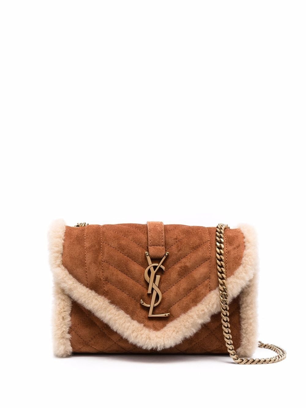 Envelope shearling-trimmed shoulder bag - 1