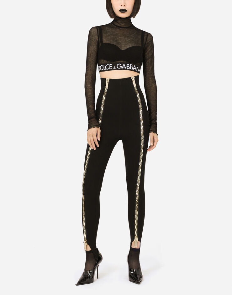 High-waisted leggings with zipper and stirrups - 6