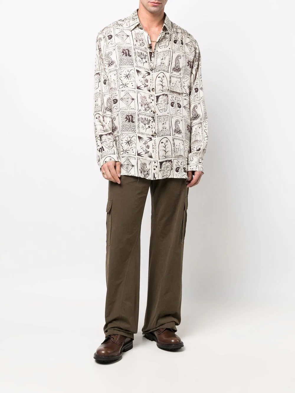 sketch-print long-sleeve silk shirt - 2