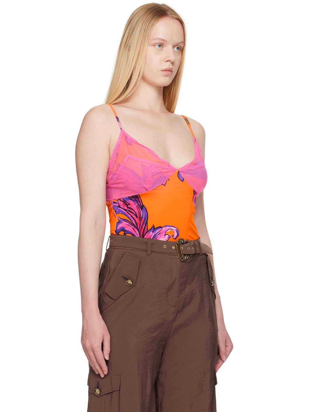Pink & Orange Outline Barocco Mesh Top - 2