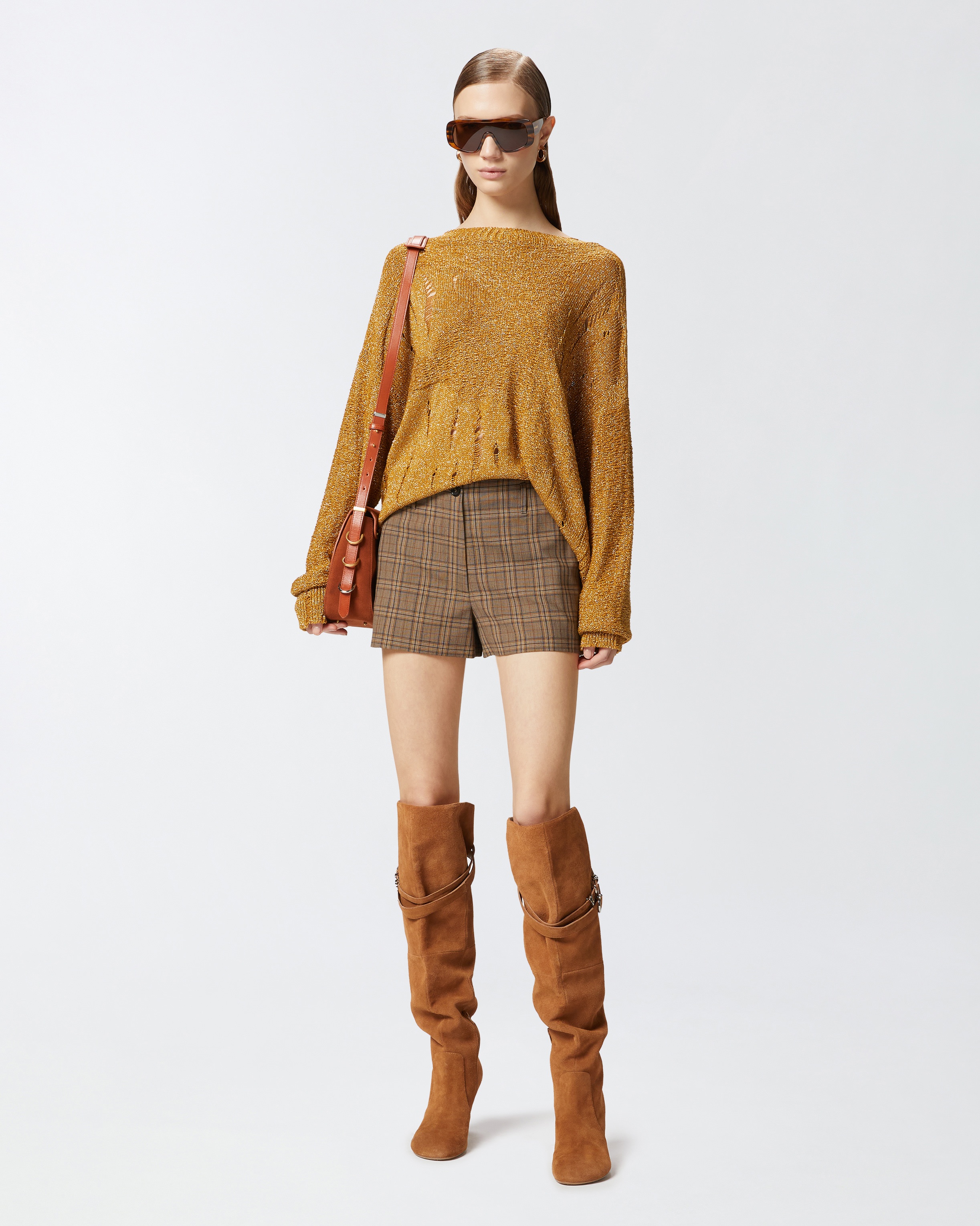 LONG METALLIC JACQUARD SWEATER WITH TEARS - 3