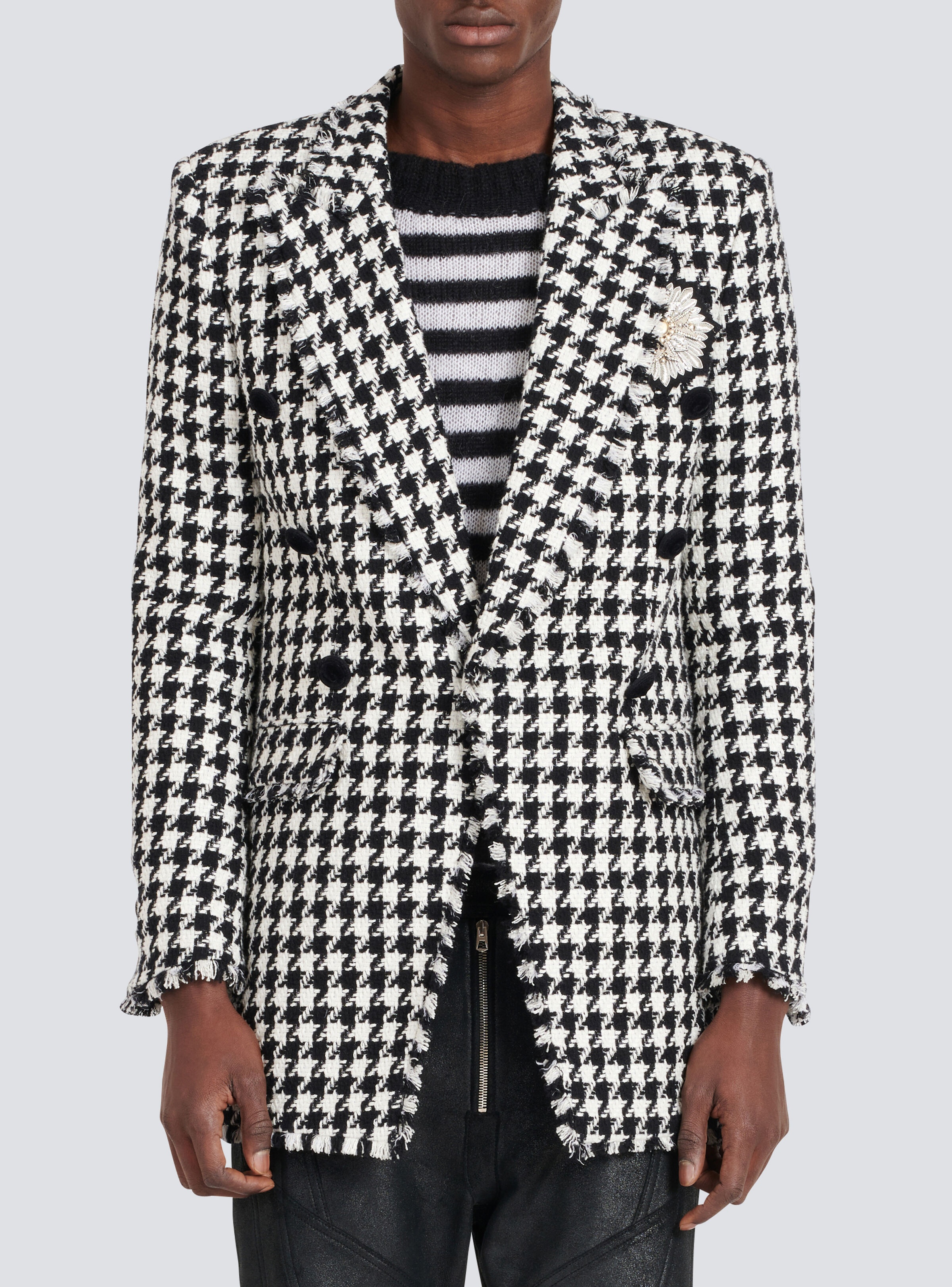 Houndstooth print tweed blazer with Balmain badge - 6