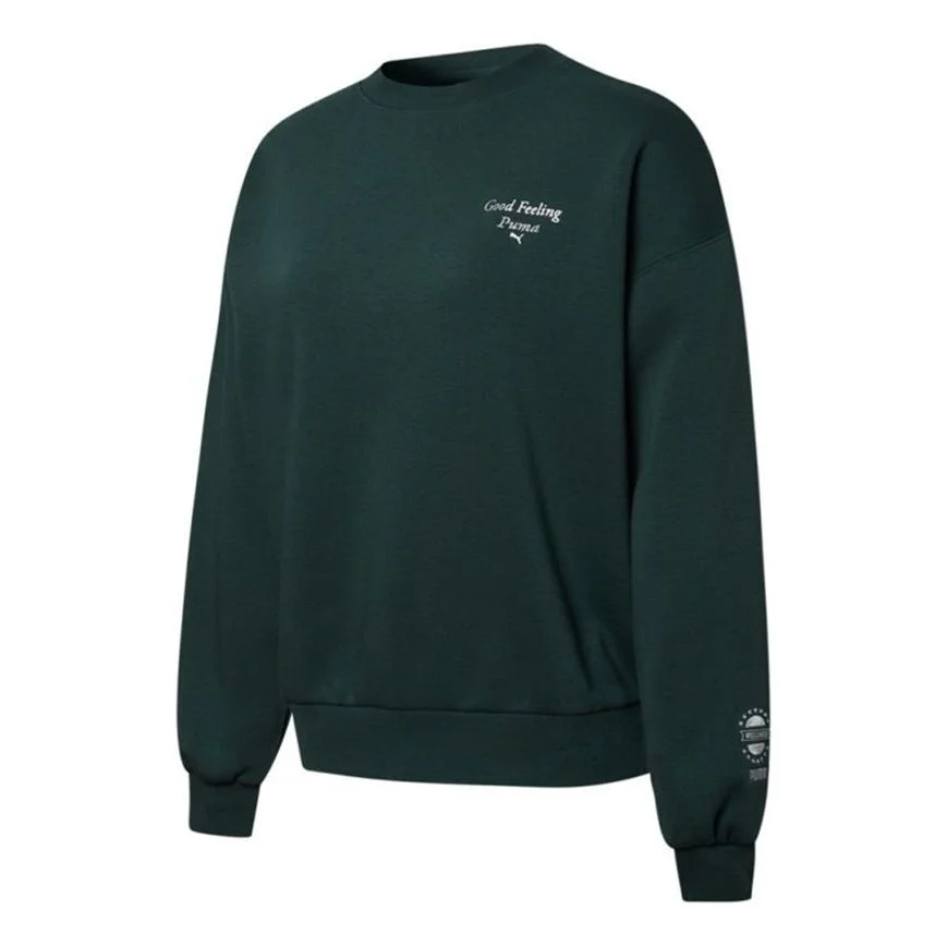 (WMNS) PUMA Logo Wellness Club Crewneck Sweatshirt 'Dark Green' 534398-80 - 1