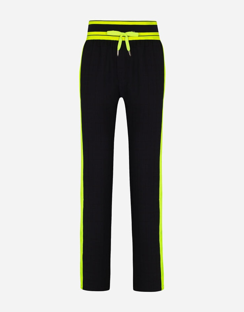 Checked wool jogging pants with branded plate 3