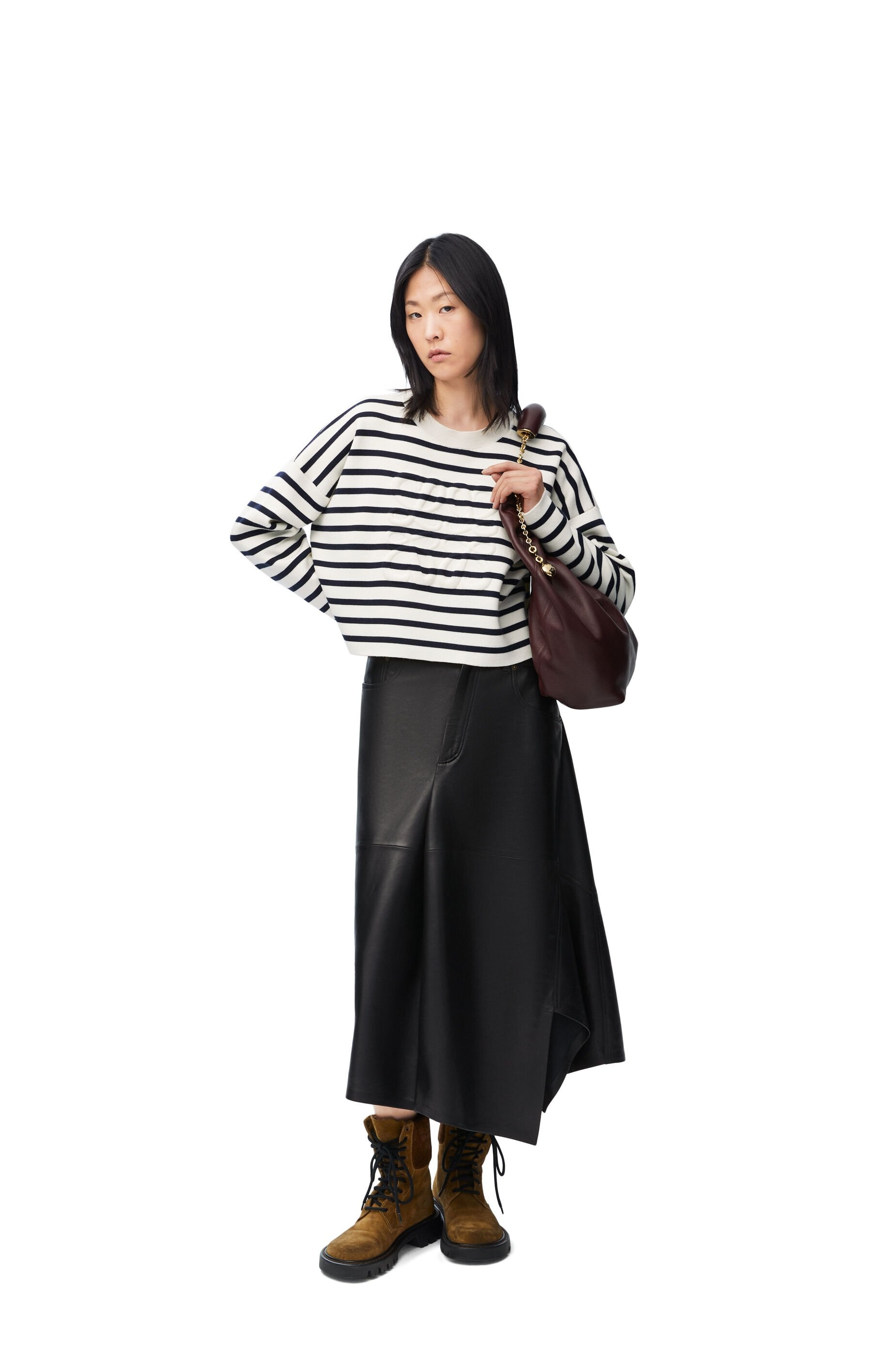 Asymmetric skirt in satin nappa lambskin - 2