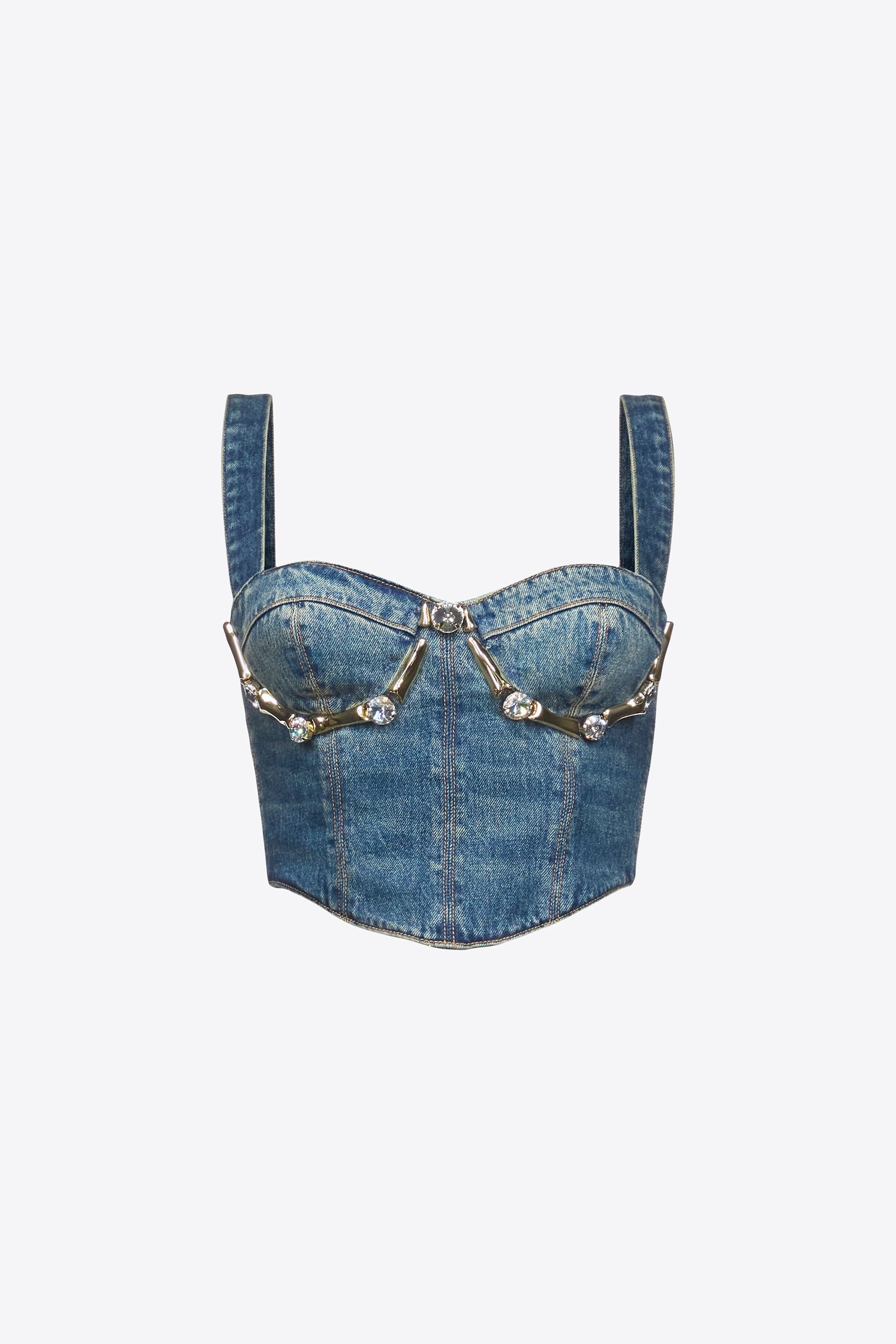 Area Claw Cup Embellished Cropped Bustier Top in Blue