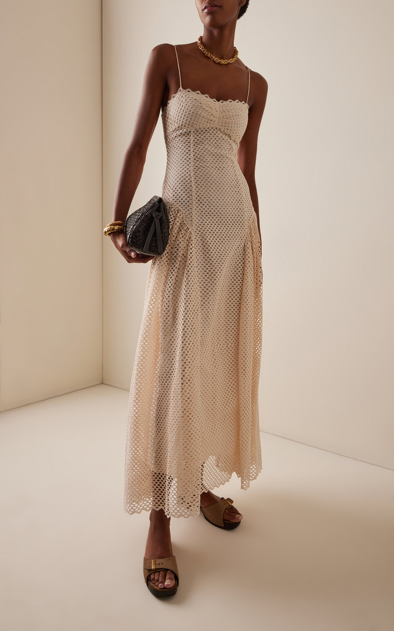 ULLA JOHNSON Isotta Lace Cotton Midi Dress white outlook