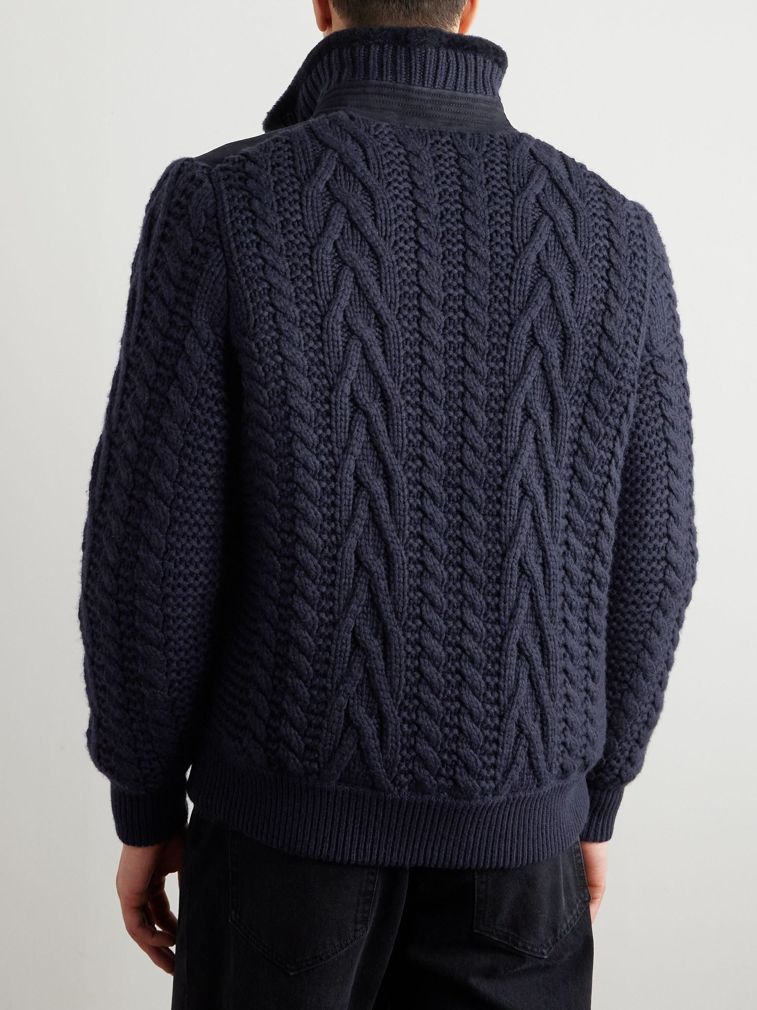 Shearling and Cable-Knit Cashmere Jacket Blue - 3