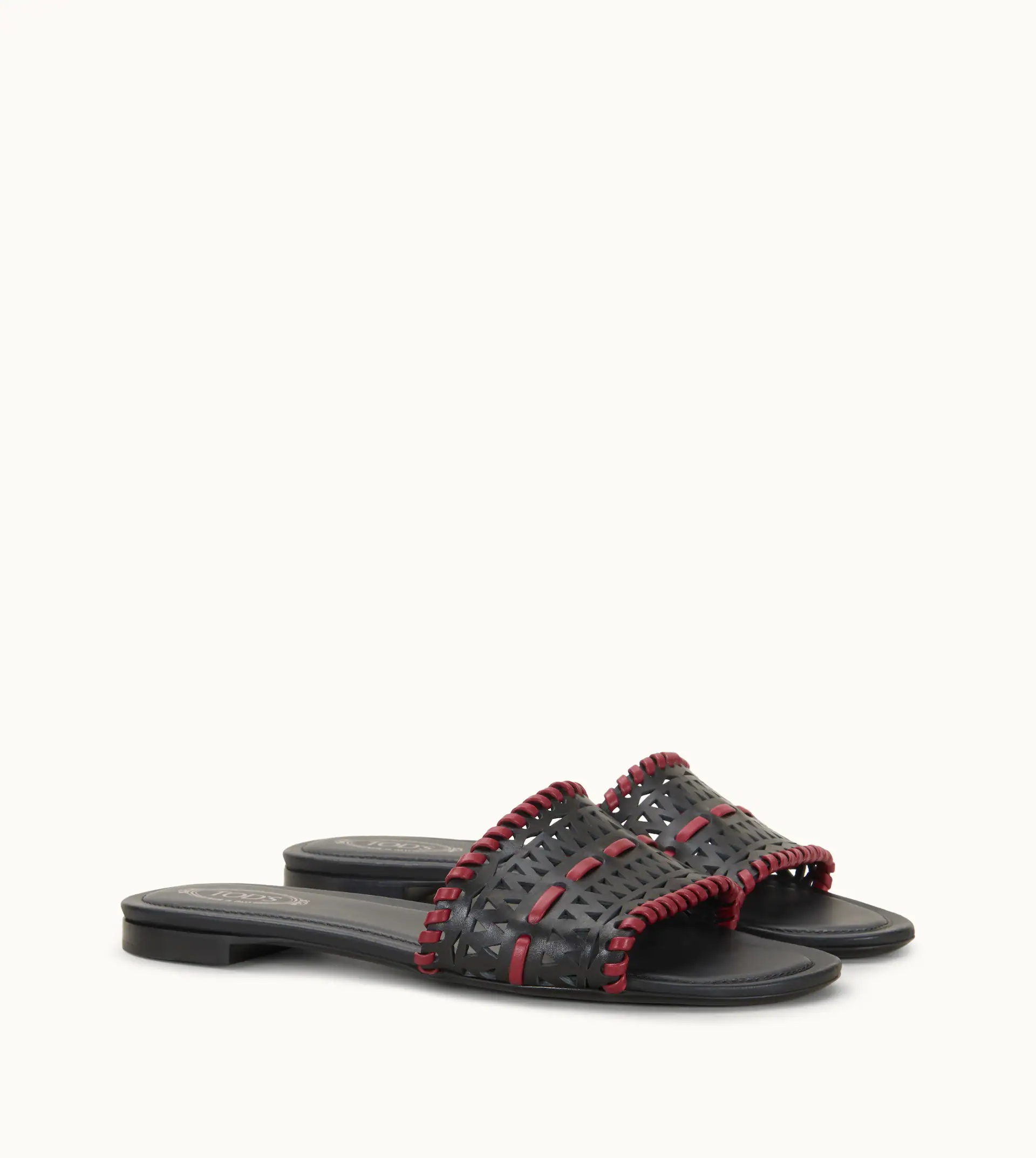 SANDALS IN LEATHER - BLACK, RED - 5