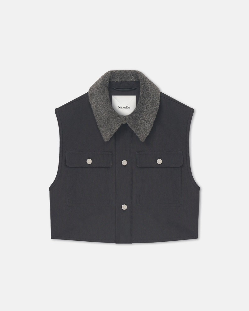 Wax Cotton and Faux Shearling Vest 4
