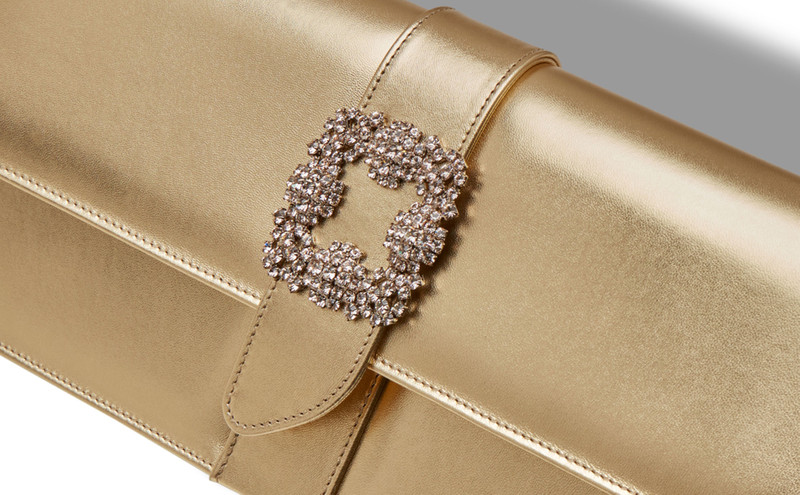 Gold Nappa Leather Jewel Buckle Clutch 4