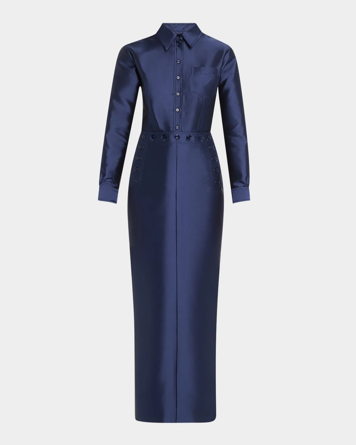 Buttoned Sailor Column Wool Shirtdress - 1