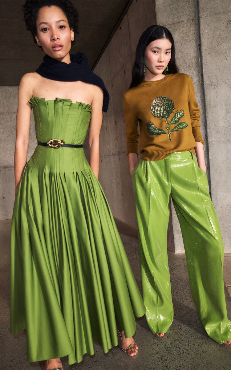 Belted Pleated Cotton Twill Maxi Dress green - 2