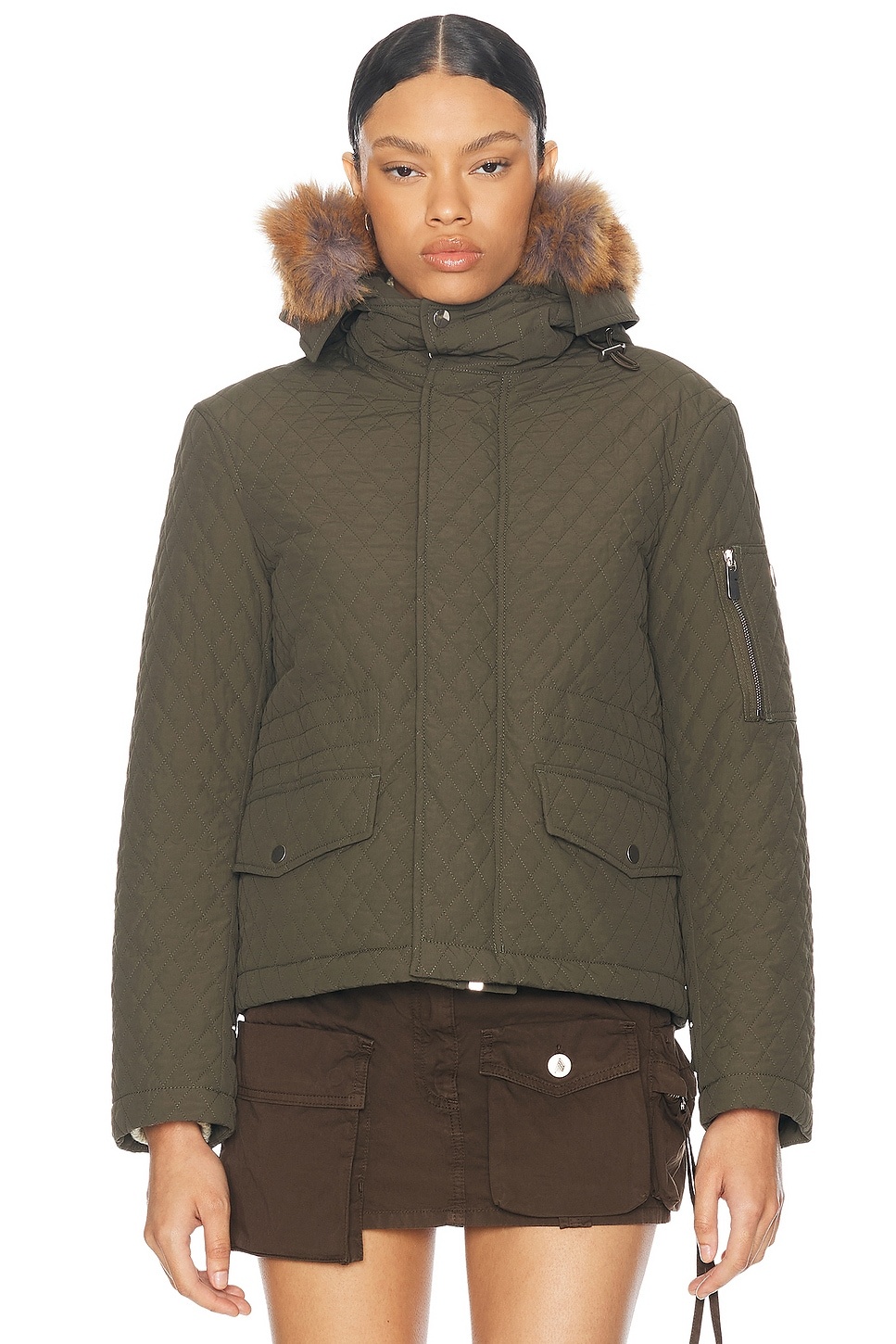 Quilted Jacket With Fur Hood - 2