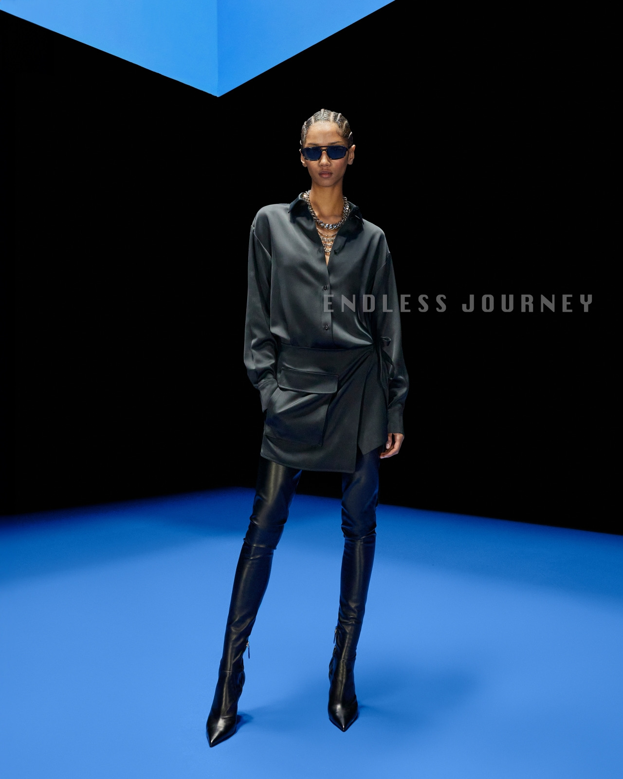 ASV Black Blue capsule collection satin shirt-collar dress - 6