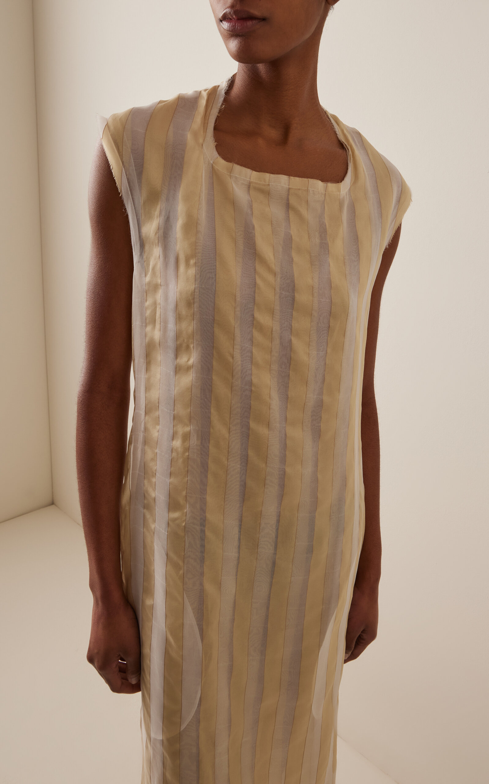 Pilaria Striped Silk Midi Dress ivory - 2