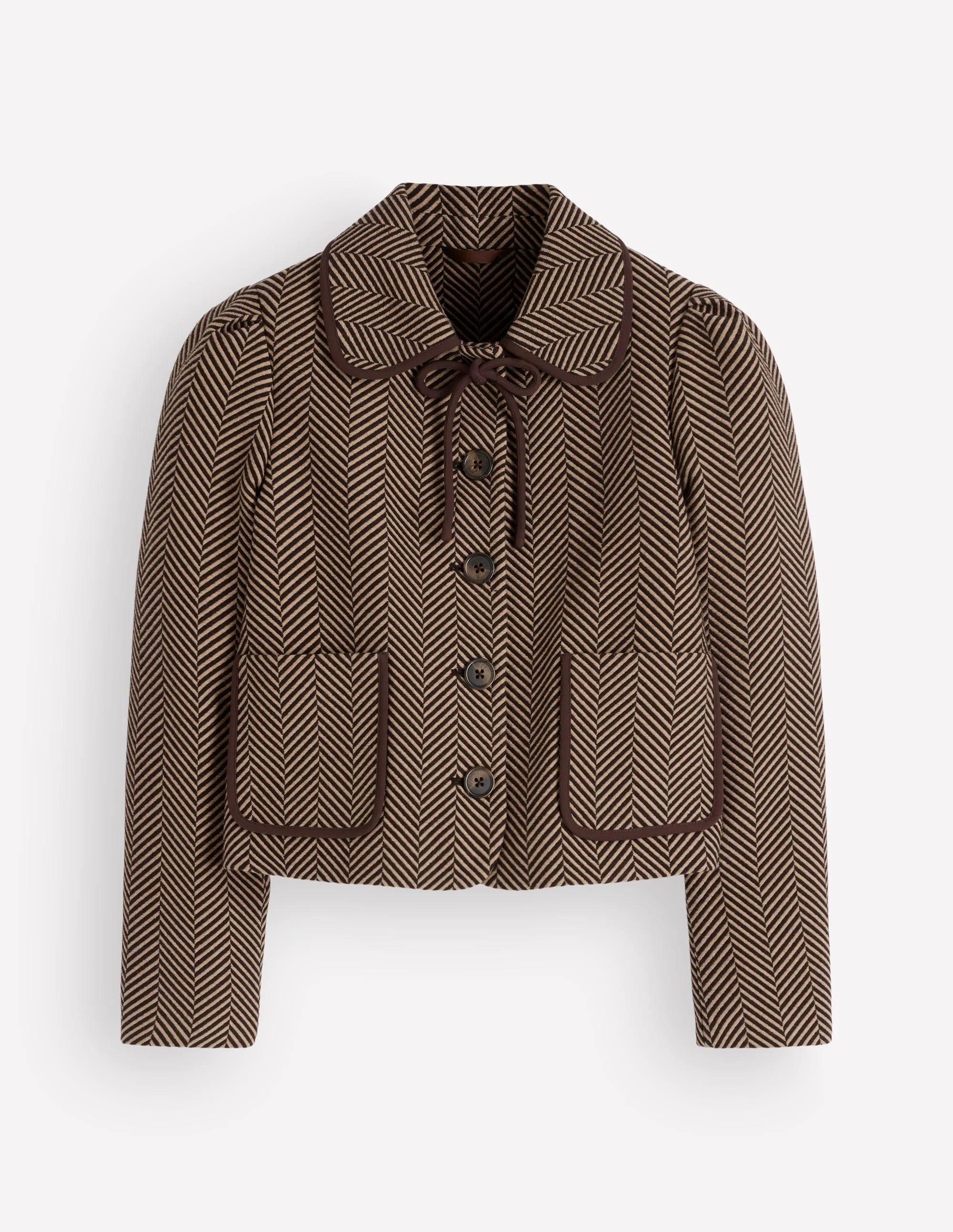 Branscombe Wool Bow Jacket-Brown Herringbone - 1