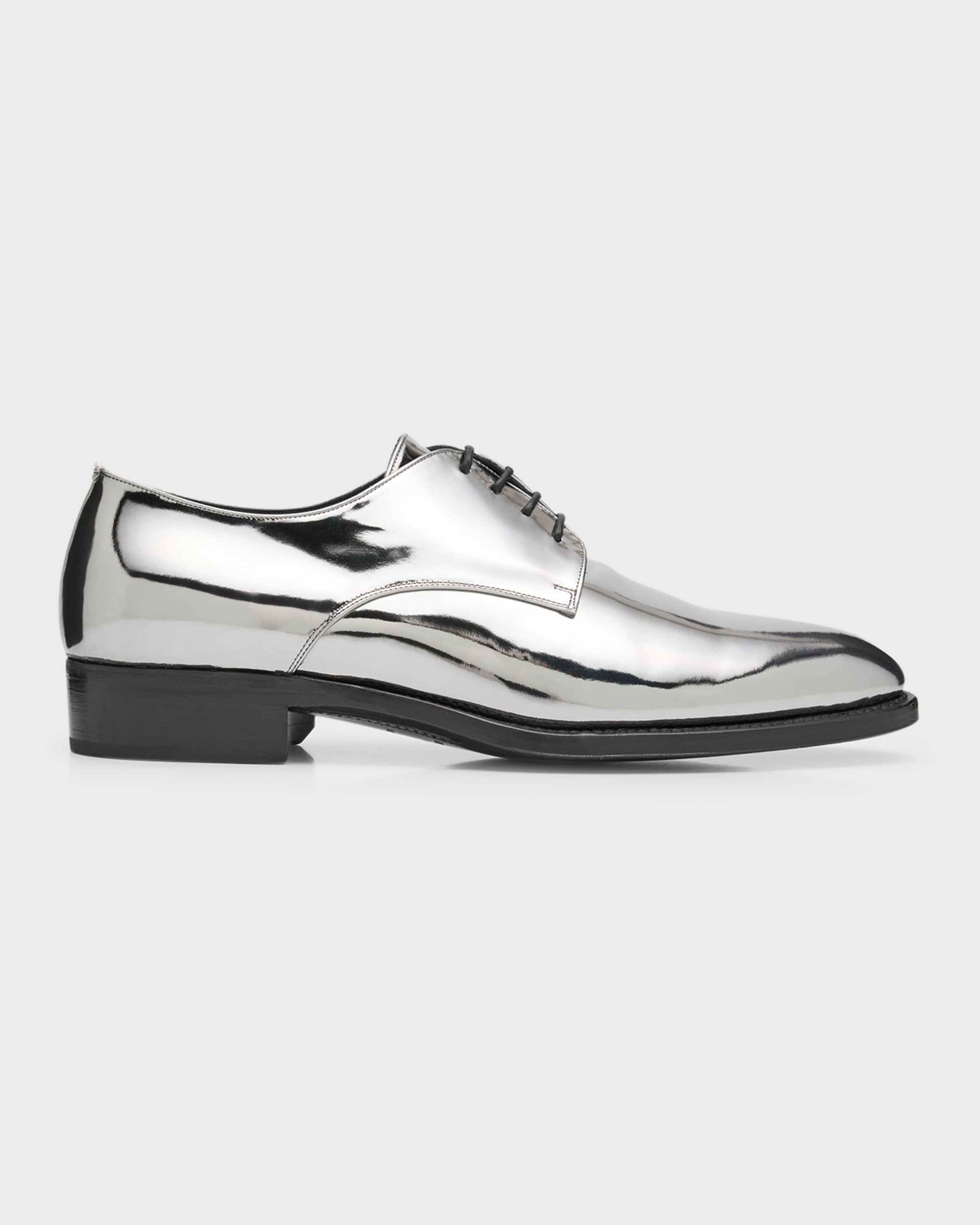 SAINT LAURENT Men's Adrien 25 Metallic Leather Derby Shoes