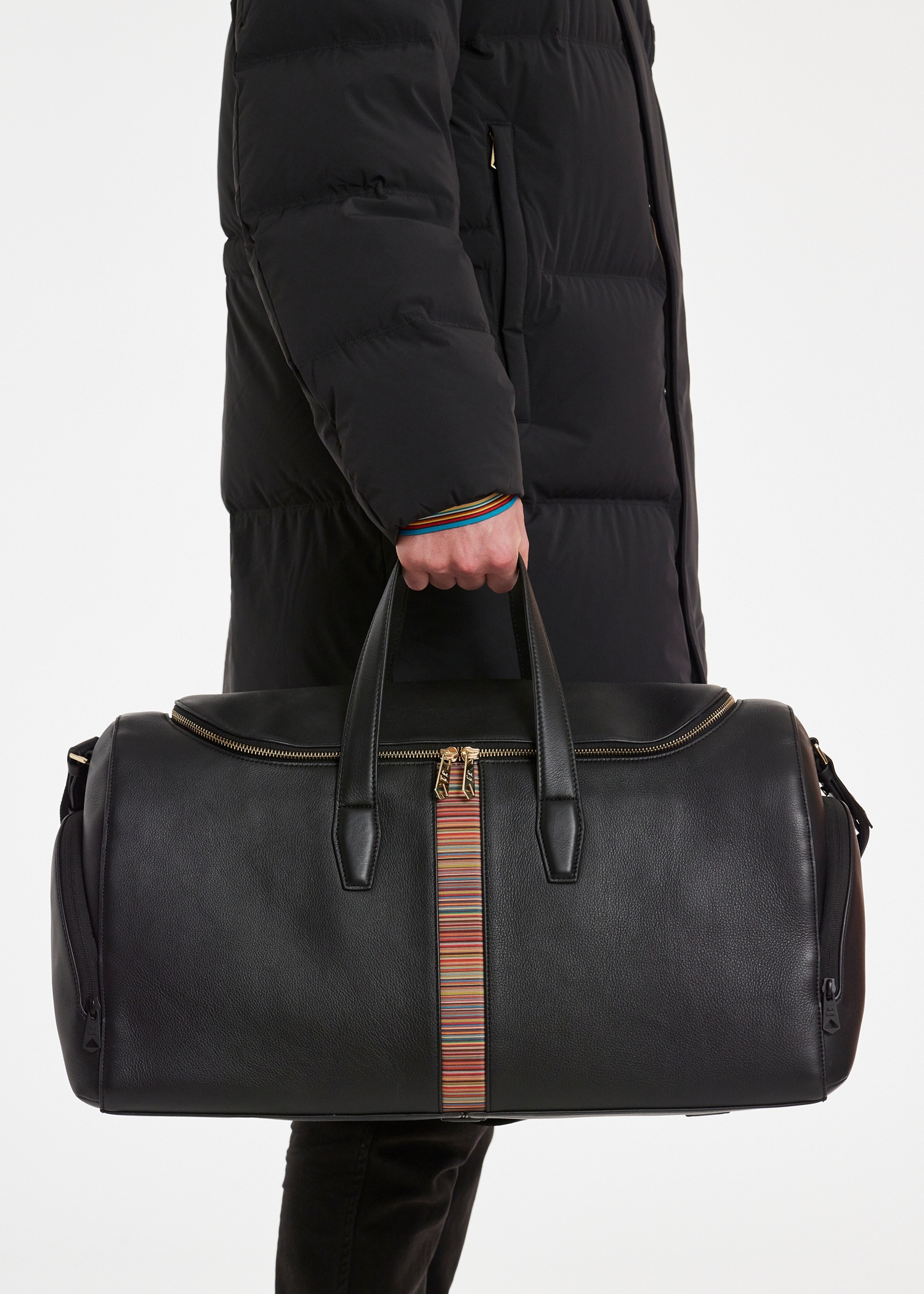 Paul Smith Black Leather Signature Stripe Holdall Bag REVERSIBLE