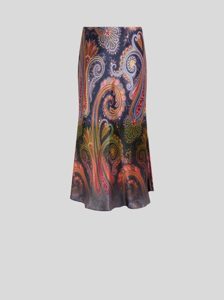 ENVERS SATIN MIDI SKIRT WITH PLACED DEGRADÉ PAISLEY PRINT - 1