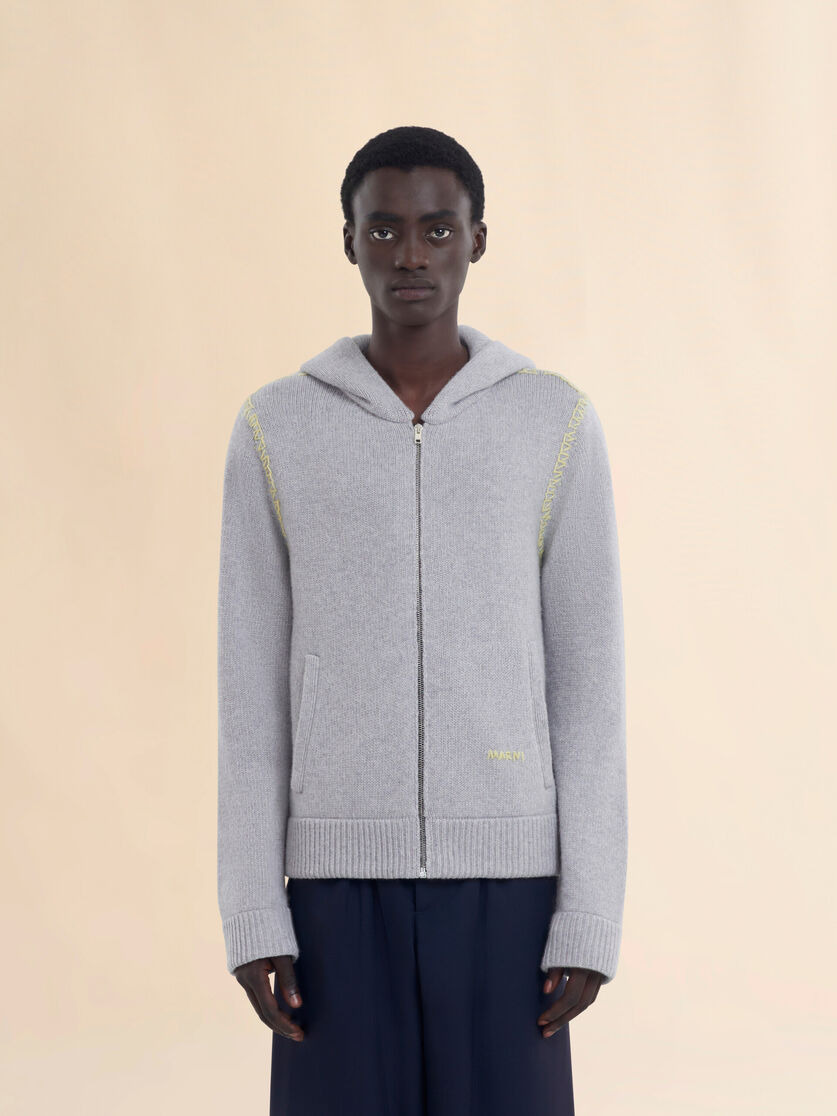 GREY WOOL-CASHMERE CARDIGAN WITH MARNI MENDING - 2