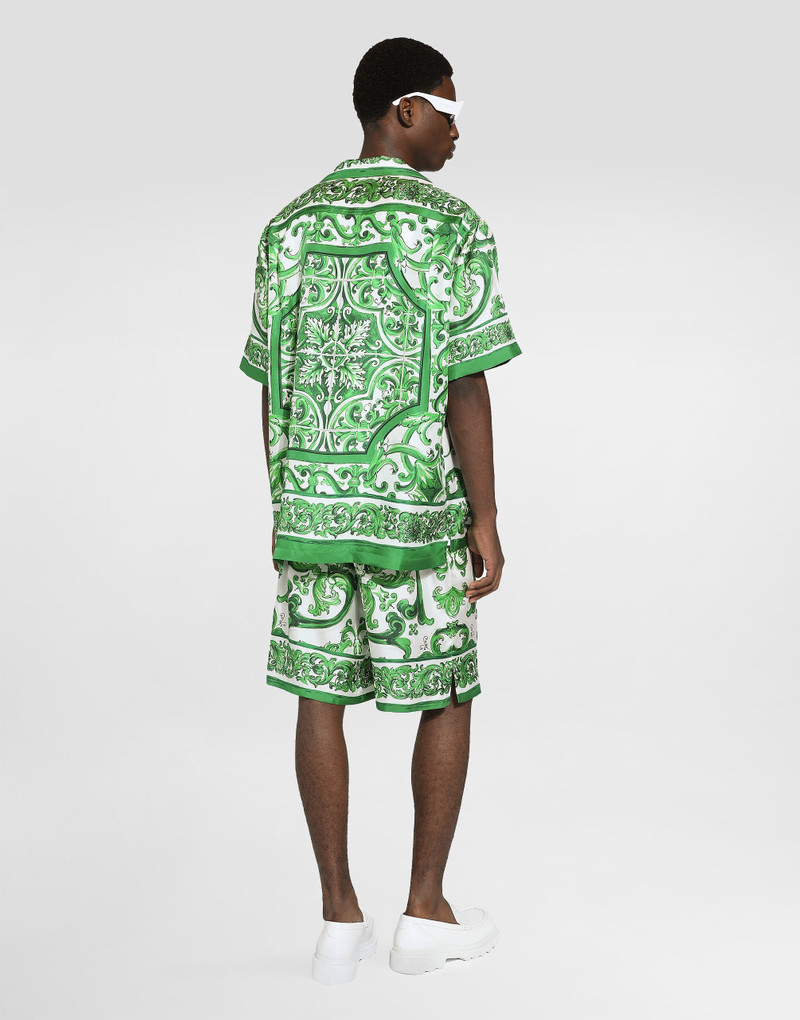 Silk twill Hawaiian shirt with majolica print 3