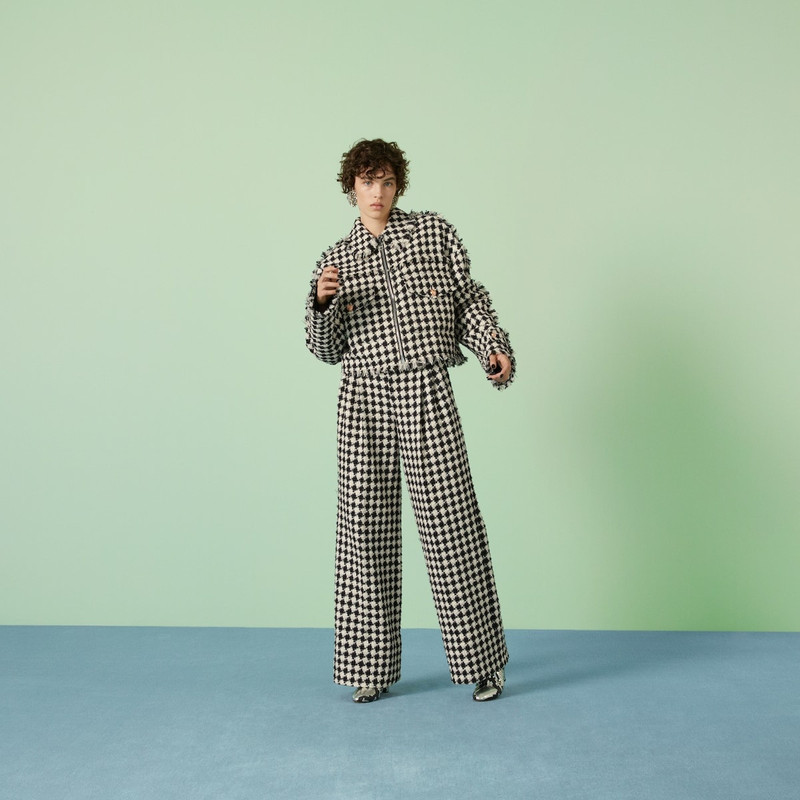 GUCCI Gingham cotton tweed bomber jacket outlook