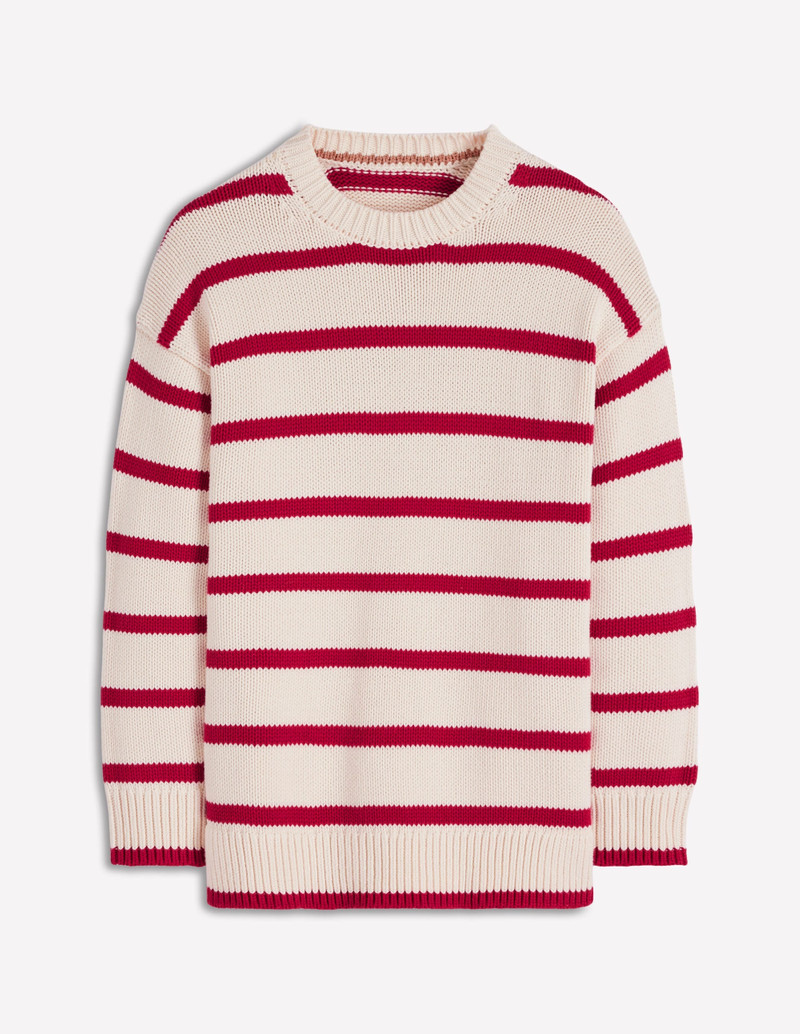 Lucy Oversized Cotton Jumper-Ivory, Red Stripe 9