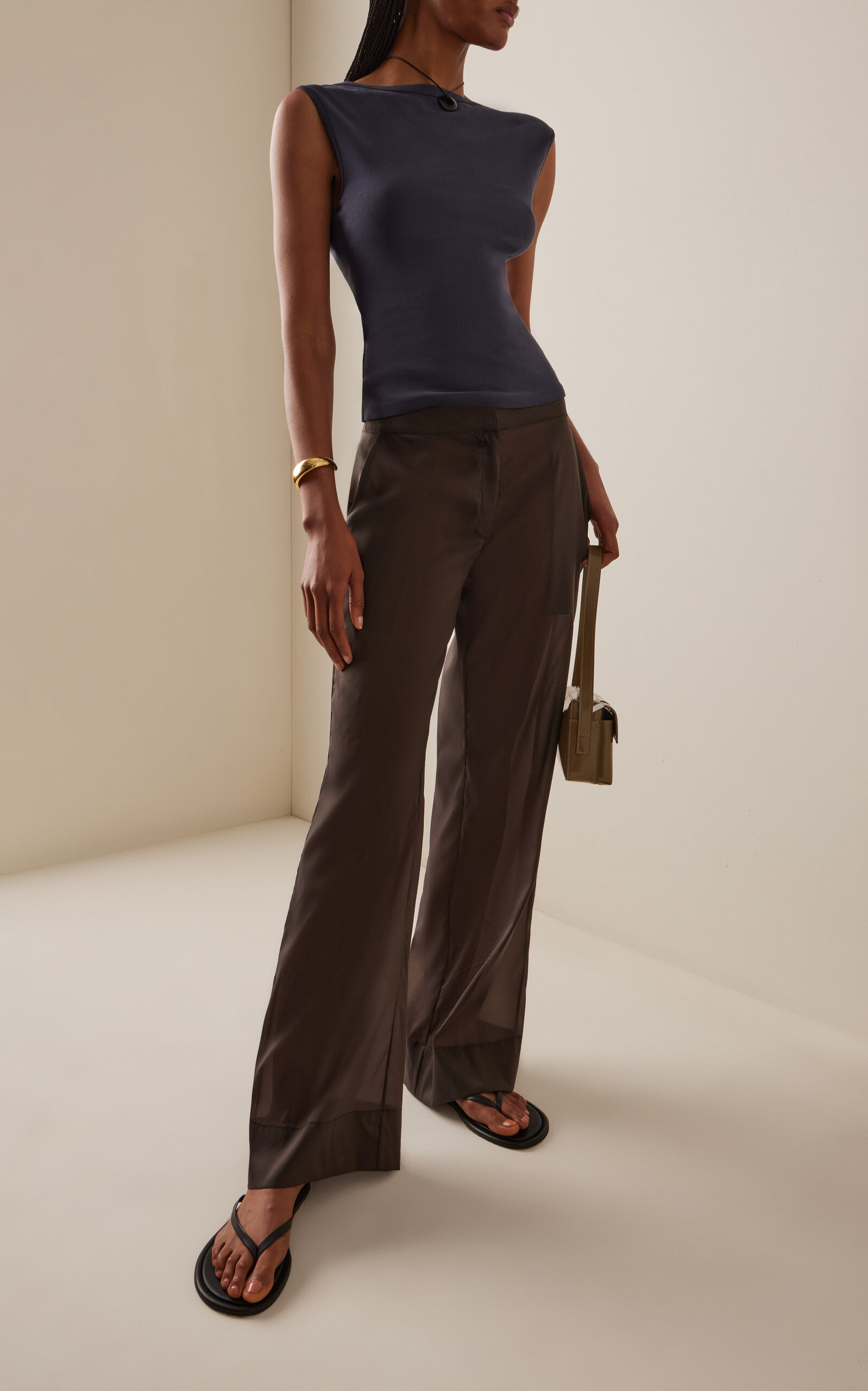 Transparent Silk-Blend Pants green - 2