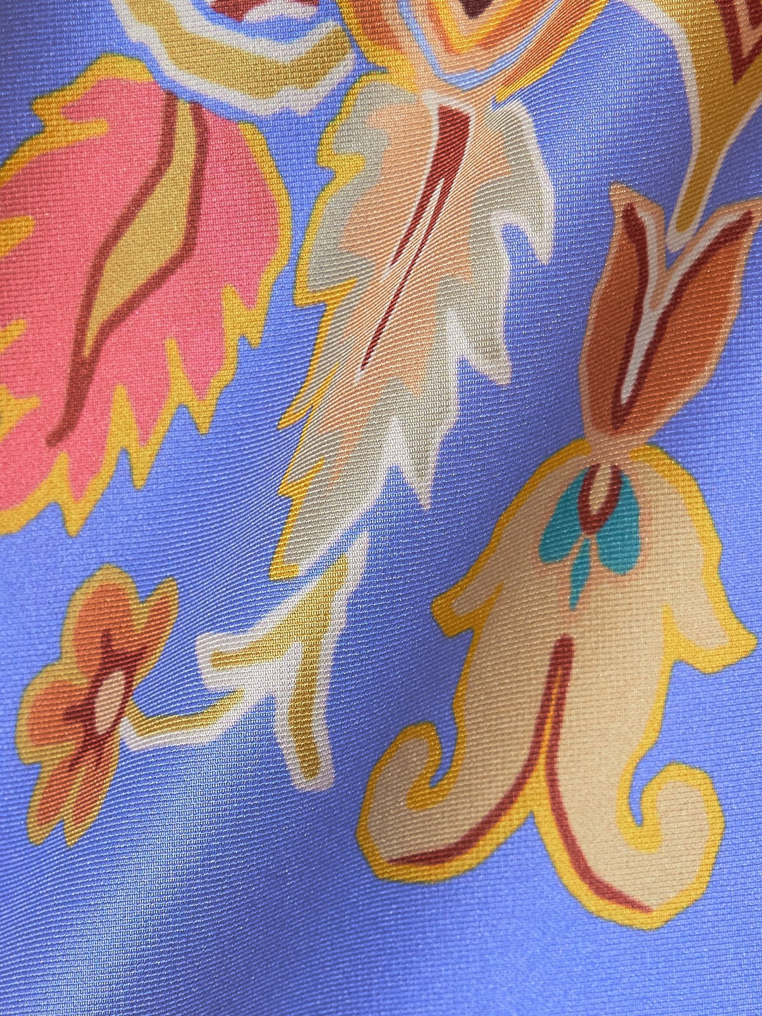 Cropped printed silk-satin top Blue - 4
