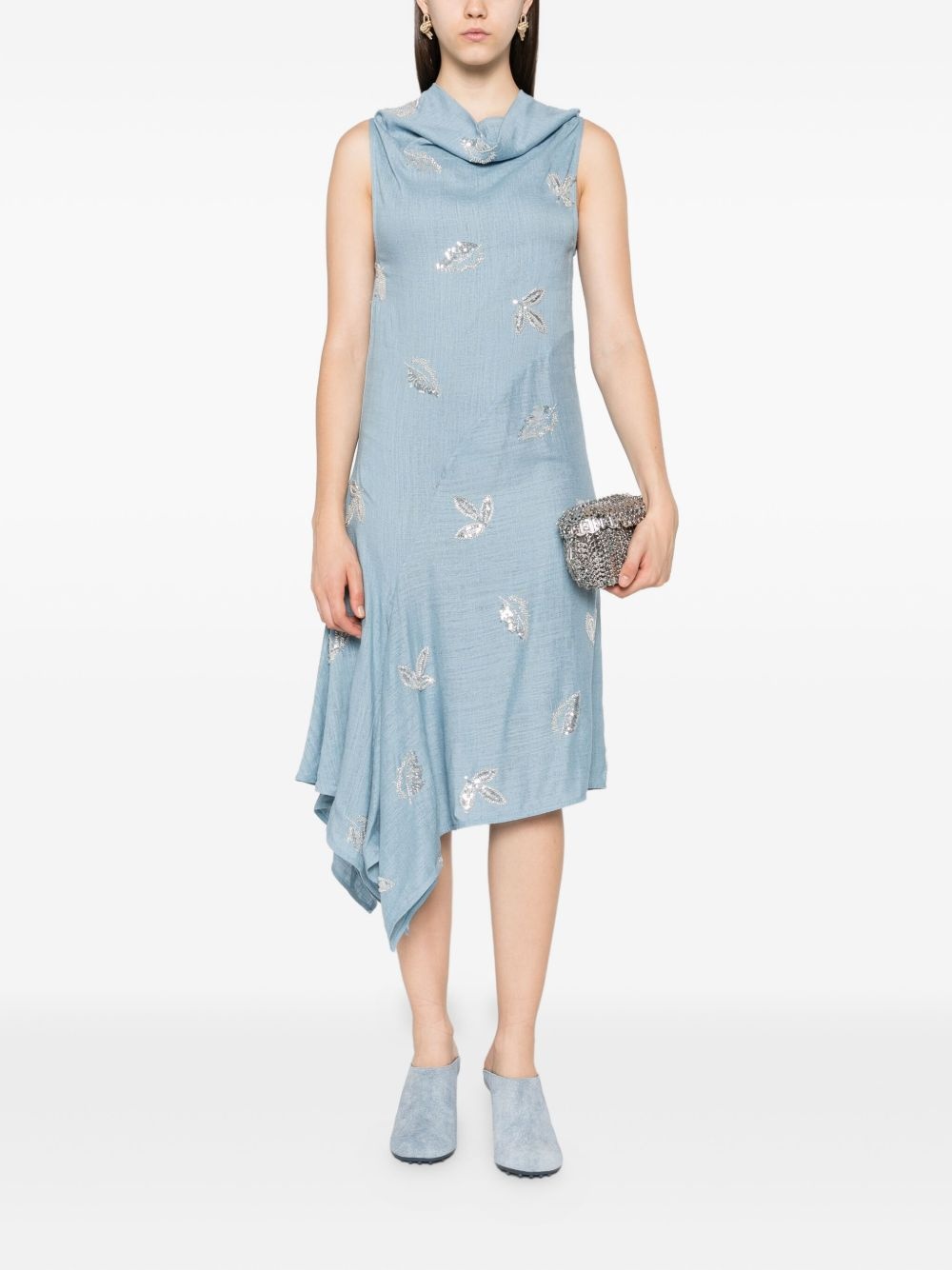 cowl-neck embroidered midi dress - 2