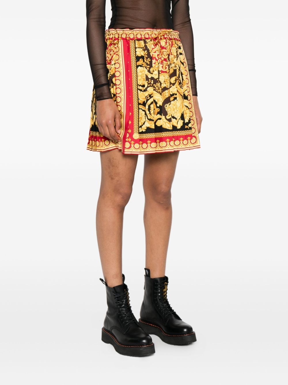 Barocco-print pleated mini skirt - 3