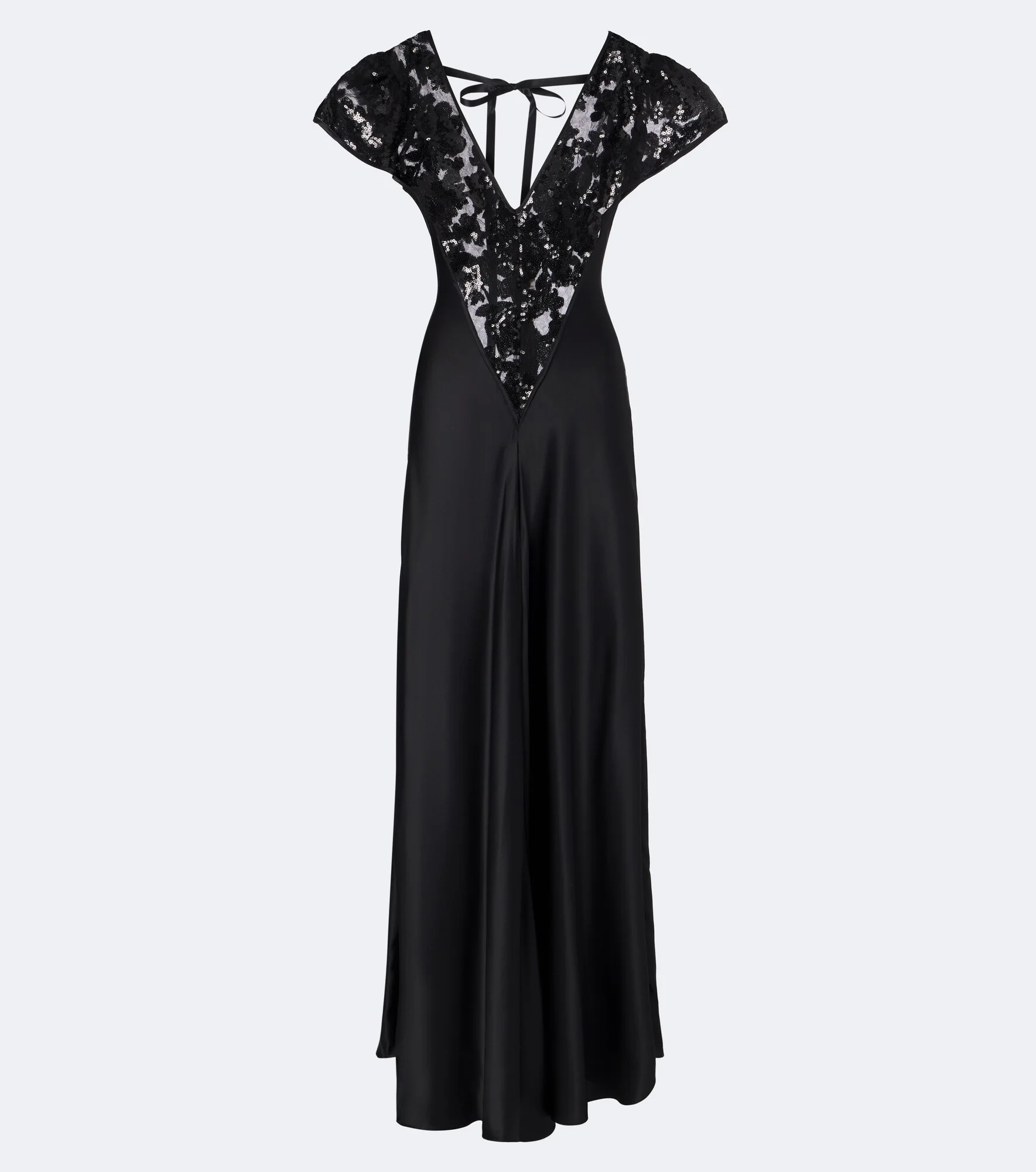 Lace-trimmed sequined silk satin gown - 1