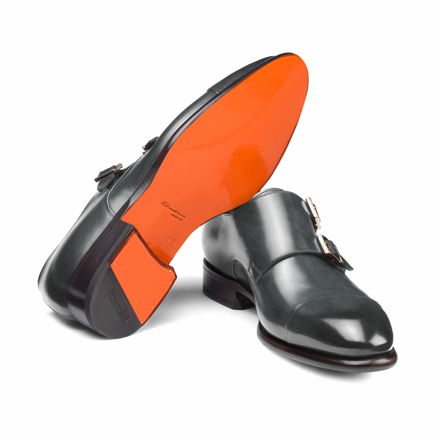 Men's grey leather double-buckle shoe - 3