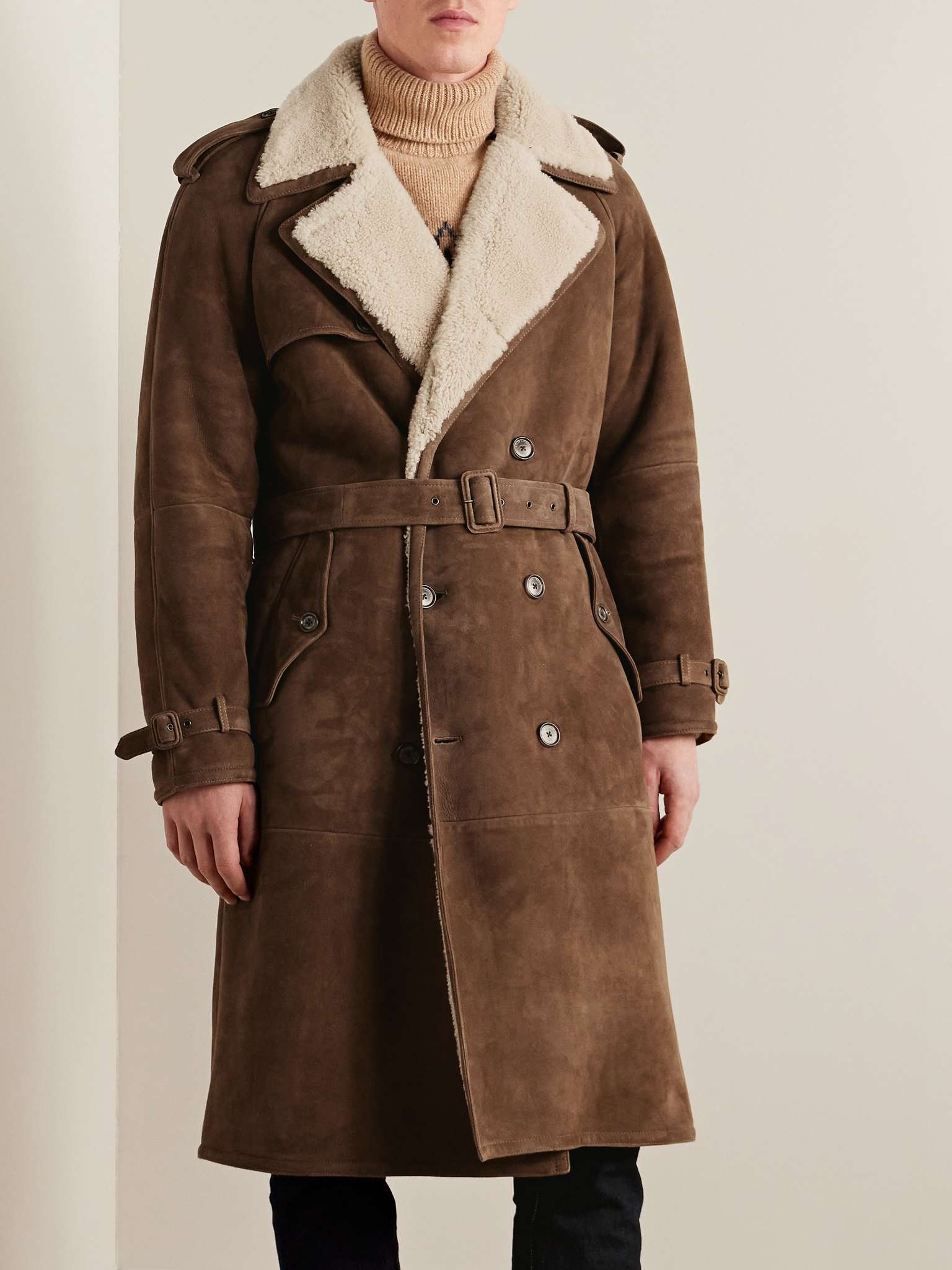 Double-Breasted Shearling Coat - 4