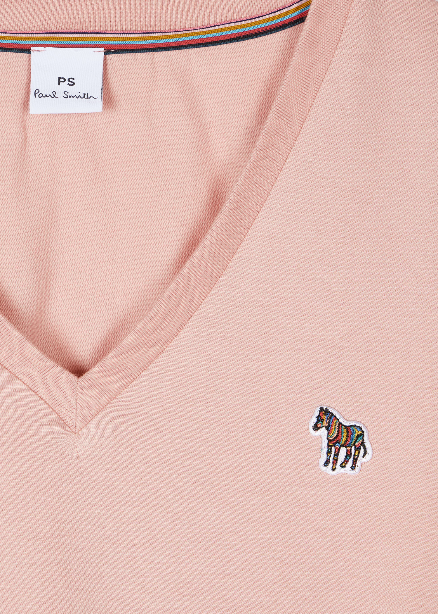 Women's Pale Pink V-Neck Zebra T-Shirt - 2
