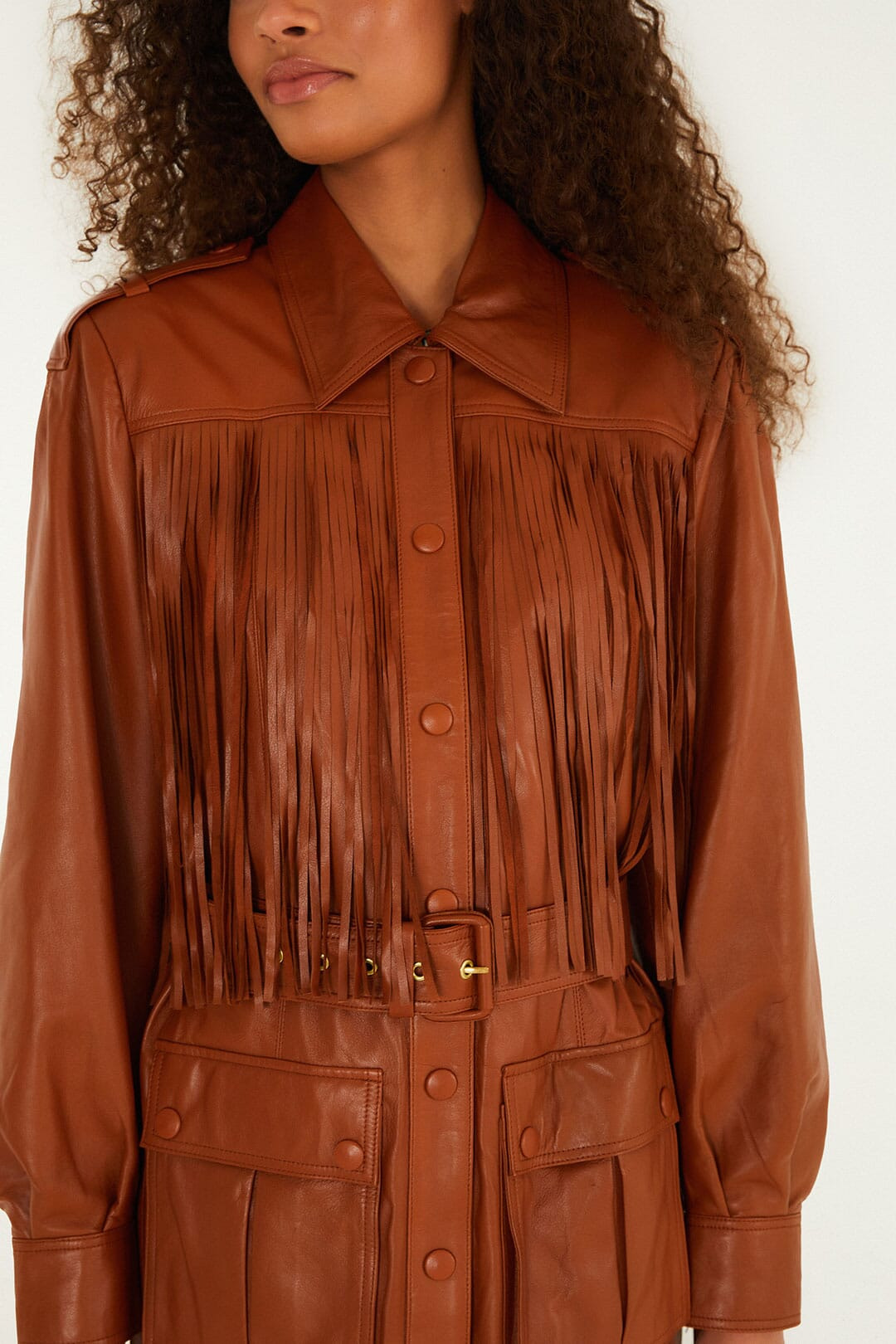 Brown Fringes Leather Coat - 2
